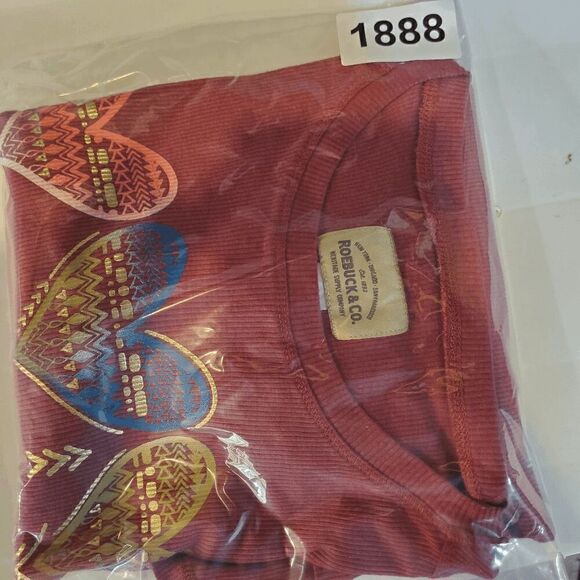 Roebuck & Co Shirt Top Womens XL Red Heart Ribbed Long Sleeve Round Neck Thermal - Picture 8 of 8